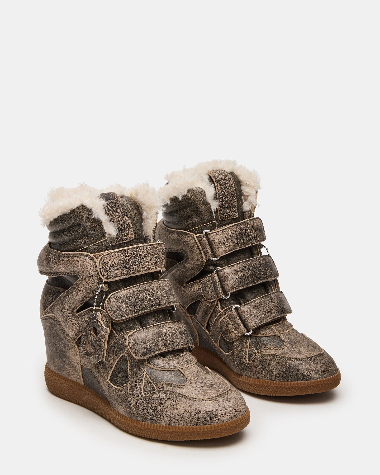 MAVIS FAUX FUR BROWN DISTRESSED