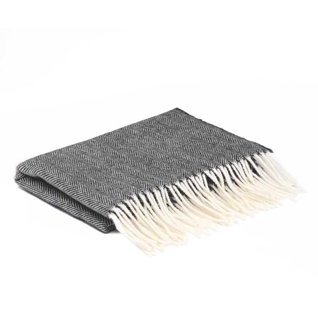 Dark Gray Herringbone Merino Lambswool and Cashmere Wrap - Famous | Online Store