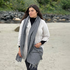 Dark Gray Herringbone Merino Lambswool and Cashmere Wrap - Famous | Online Store