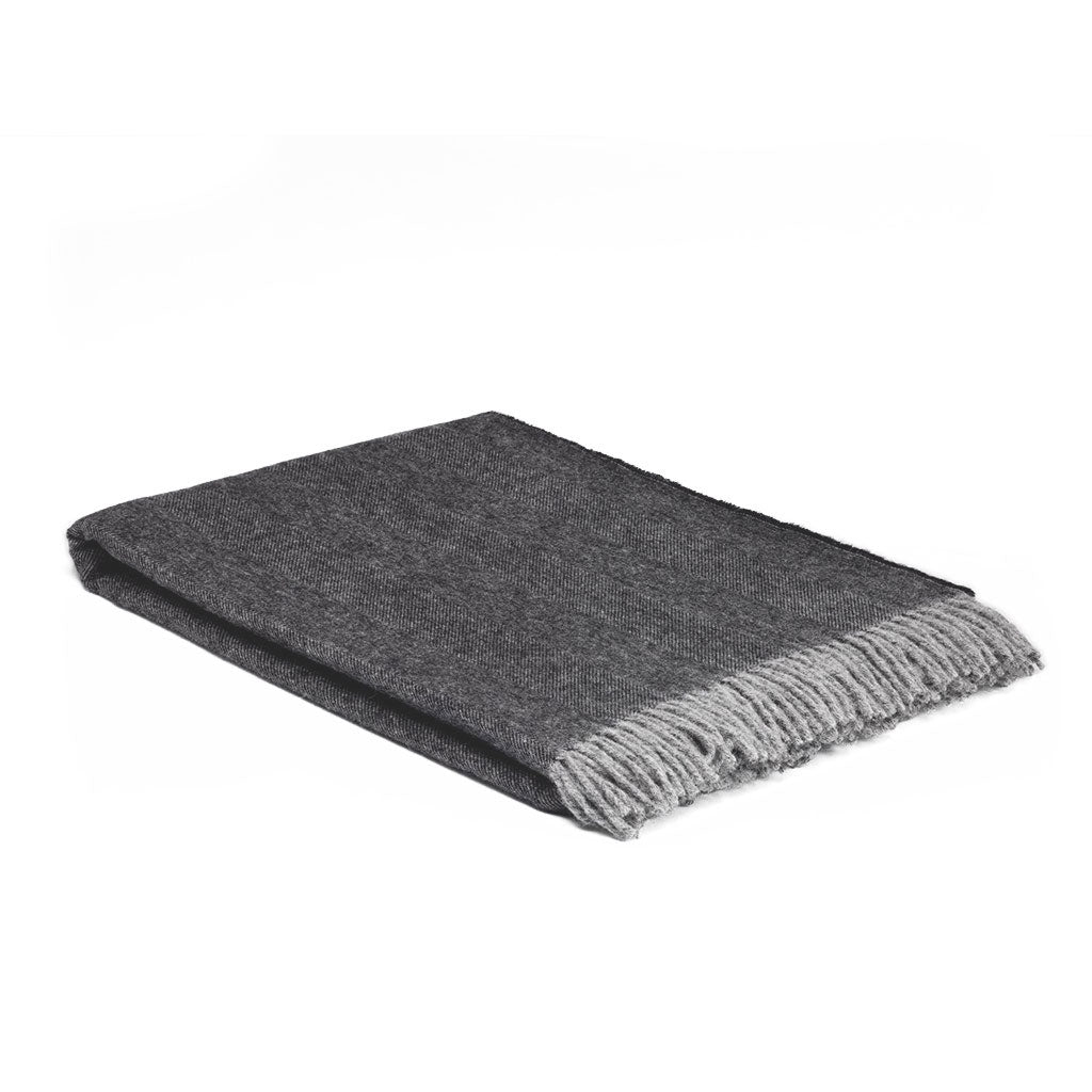 Graphite Herringbone Merino Lambswool Blanket - Famous | Online Store