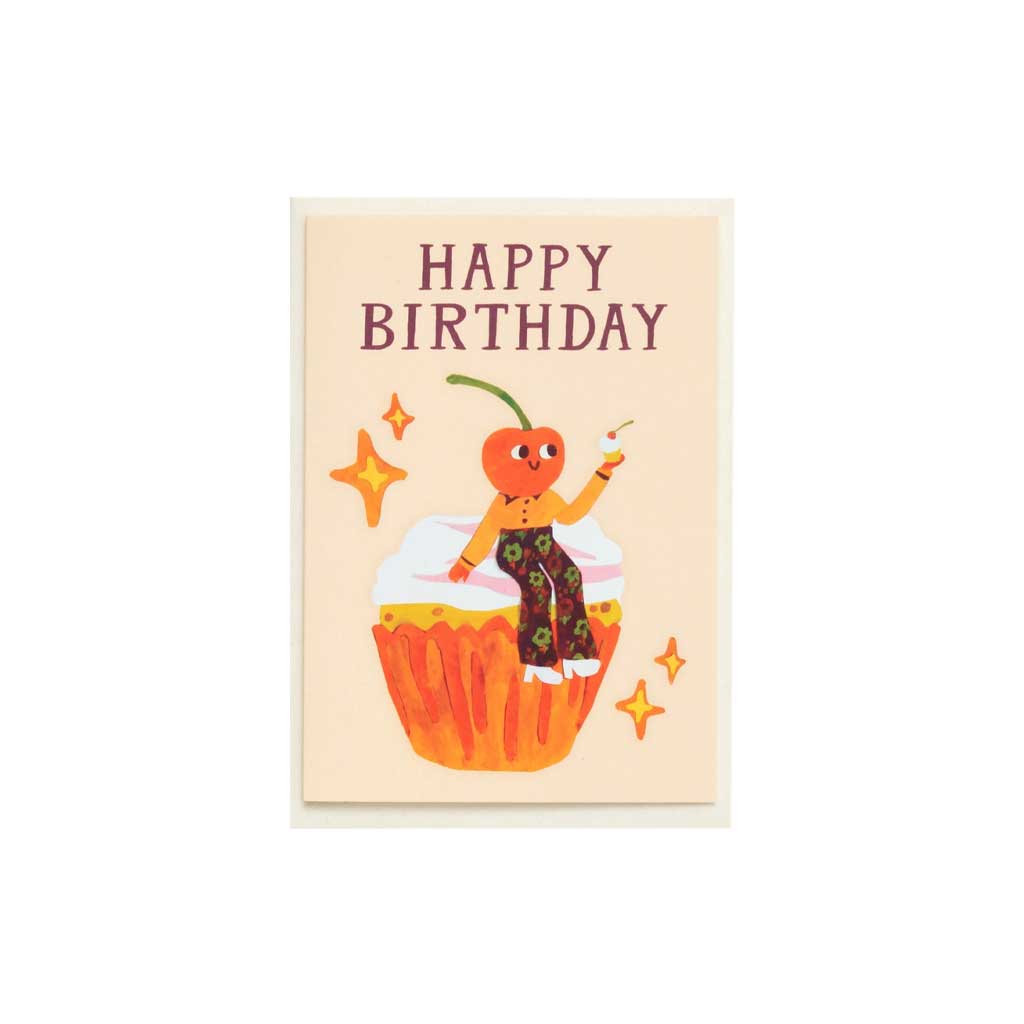 Happy Birthday Cherry Cupcake Card - Famous | Online Store