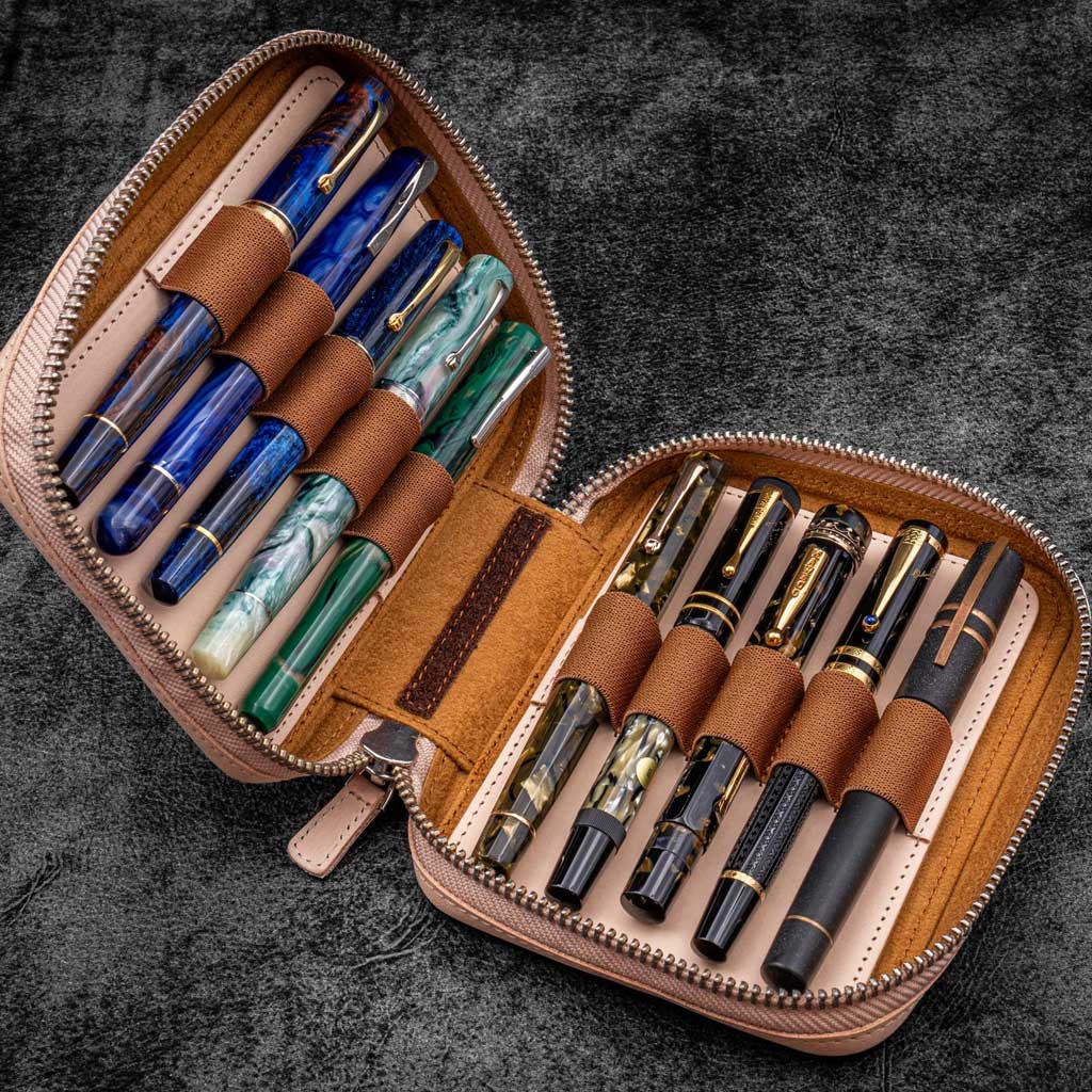 Leather Expansi-Pouch Wide 10-Slot Pen Case - Famous | Online Store