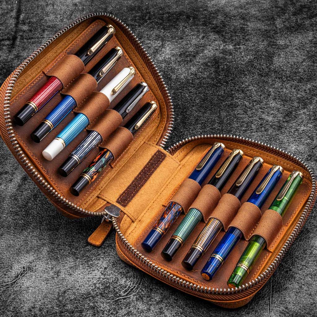 Leather Expansi-Pouch Wide 10-Slot Pen Case - Famous | Online Store
