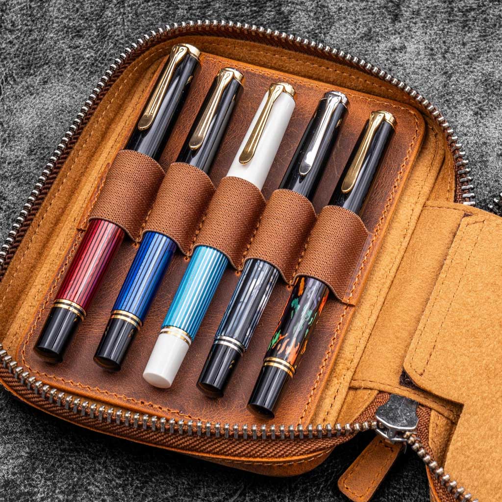Leather Expansi-Pouch Wide 10-Slot Pen Case - Famous | Online Store