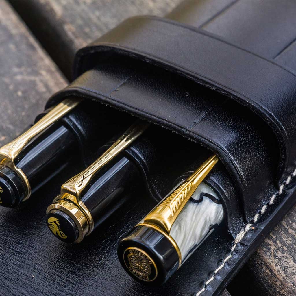Leather Flap Pen Case for Three Pens - Famous | Online Store