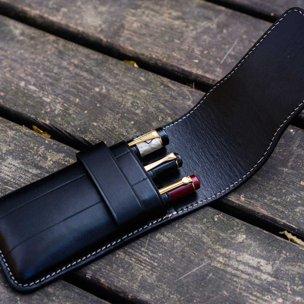 Leather Flap Pen Case for Three Pens - Famous | Online Store