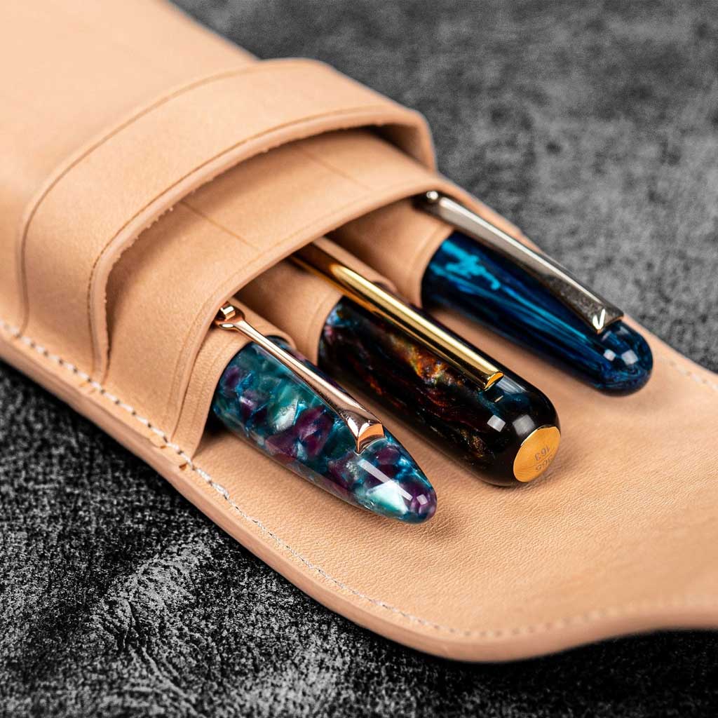 Leather Flap Pen Case for Three Pens - Famous | Online Store