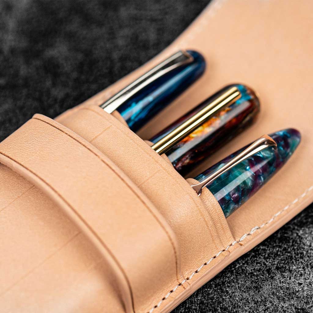 Leather Flap Pen Case for Three Pens - Famous | Online Store