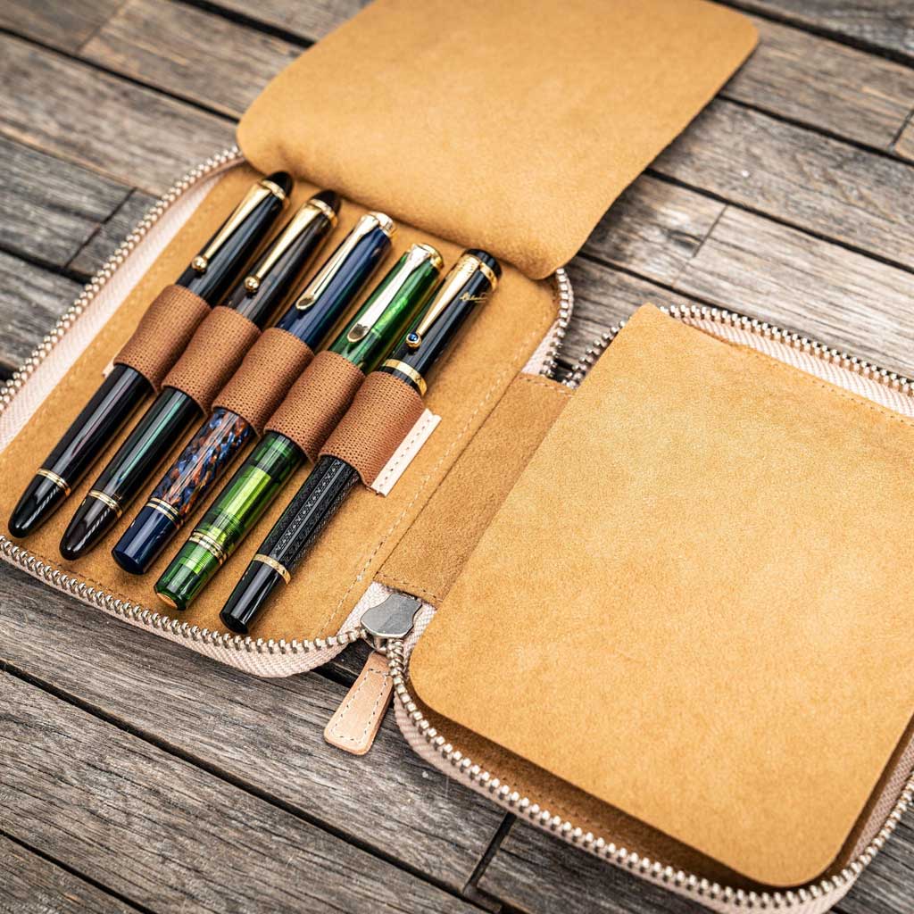 Leather Zippered 10-Slot Pen Case - Famous | Online Store
