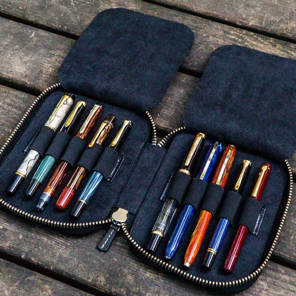 Leather Zippered 10-Slot Pen Case - Famous | Online Store