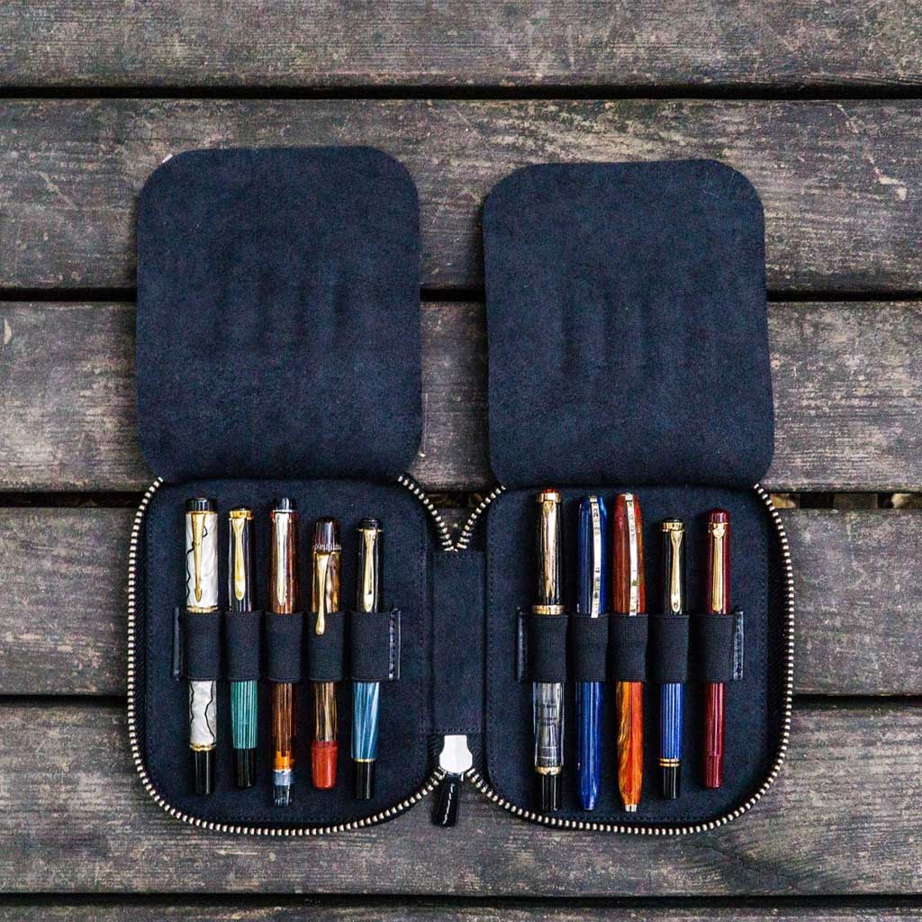 Leather Zippered 10-Slot Pen Case - Famous | Online Store