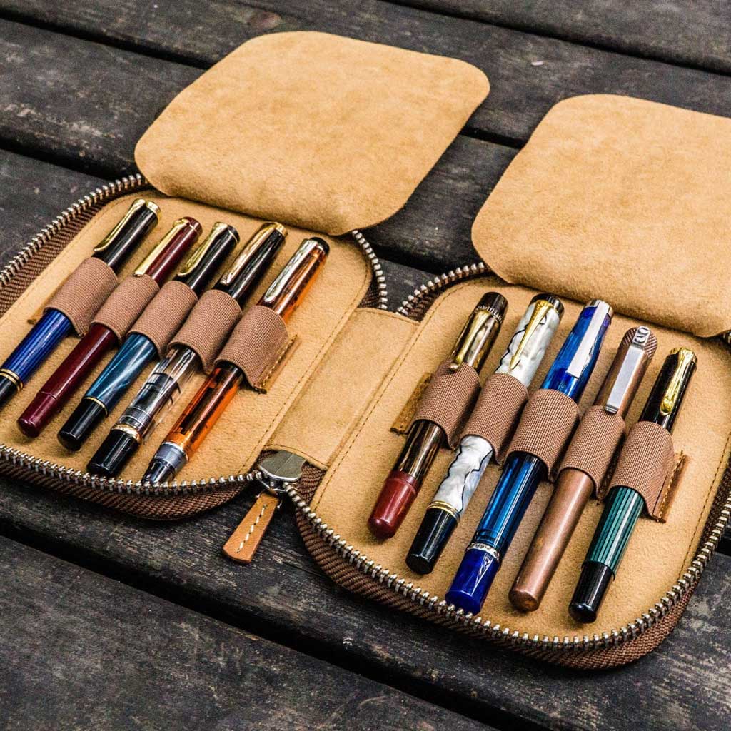 Leather Zippered 10-Slot Pen Case - Famous | Online Store