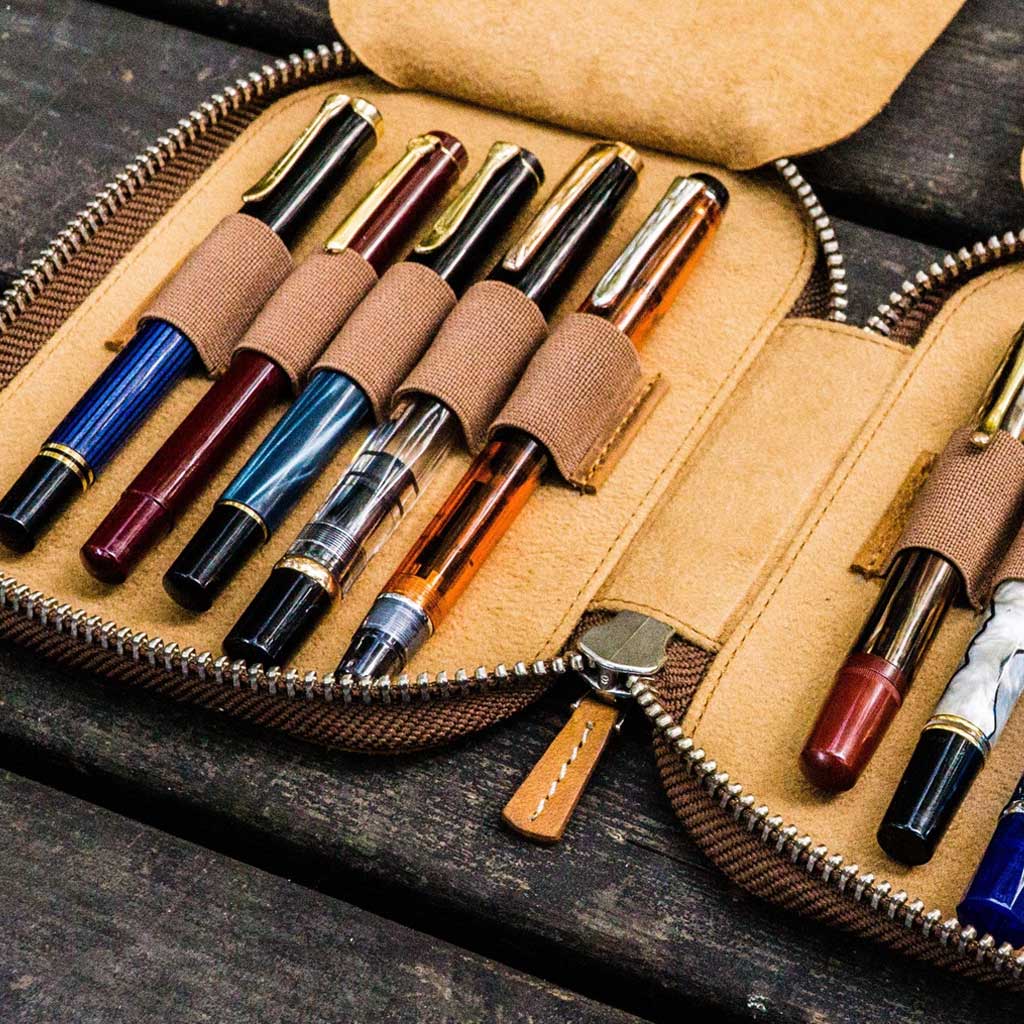 Leather Zippered 10-Slot Pen Case - Famous | Online Store