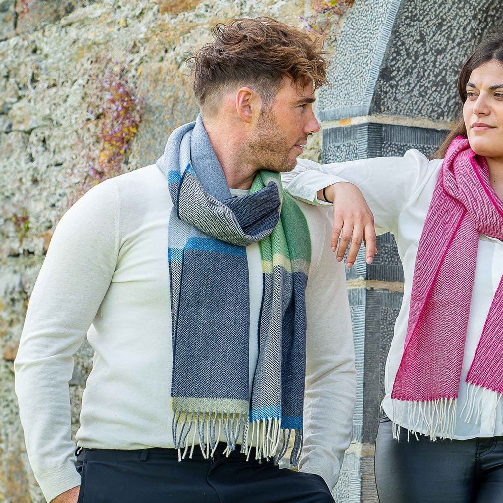 Navy and Smoke Merino Lambswool Scarf - Famous | Online Store