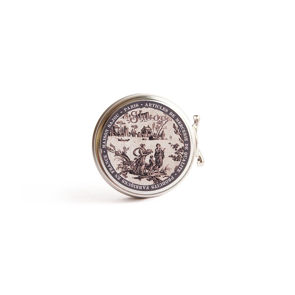 Toile de Jouy Tin with Glass Headed Pins